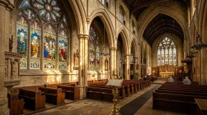 Are Churches Catholic? The Surprising Truth About the 'Universal' Church 3 Inside of a traditional church showing stained glass