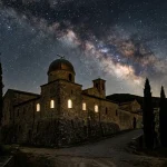 Observatory under starry sky representing Catholic inquiry into creation (AI Generated Image)