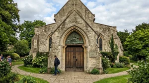 Gothic stone entrance and relief portal of the Church of St. Jerome (AI Generated Image)