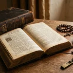Do Jews Believe in the Holy Trinity? Comparative Monotheism Explained 3 Vintage Catholic Bible open on table with rosary and candle (AI Generated Image)