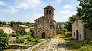 Historic Romanesque stone church and chapel in Saint-Uze Drôme France