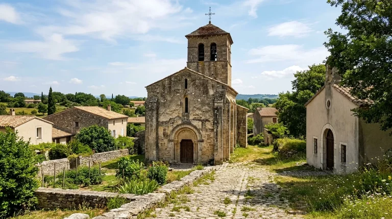Historic Romanesque stone church and chapel in Saint-Uze Drôme France